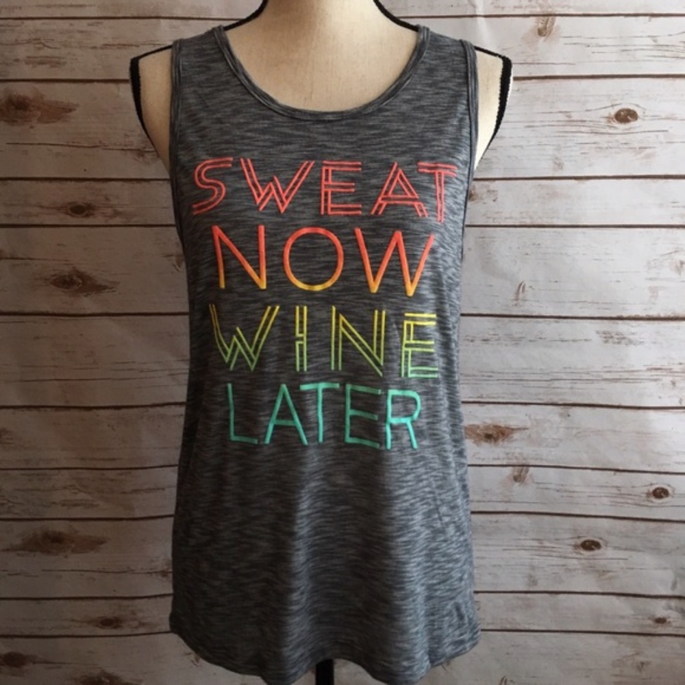 EVCR Sweat Now Wine Later Sleeveless Tank Top S